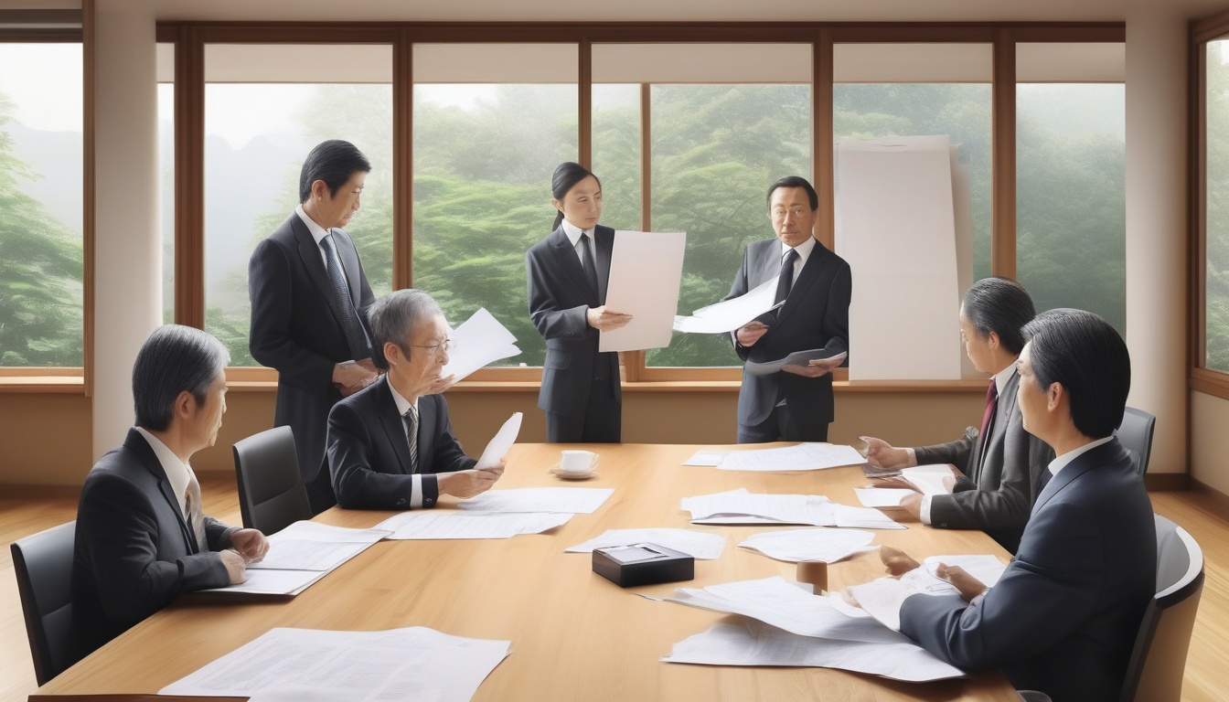 会議室で契約書類を確認する経営者とアドバイザー。スモールM&Aの交渉の現場